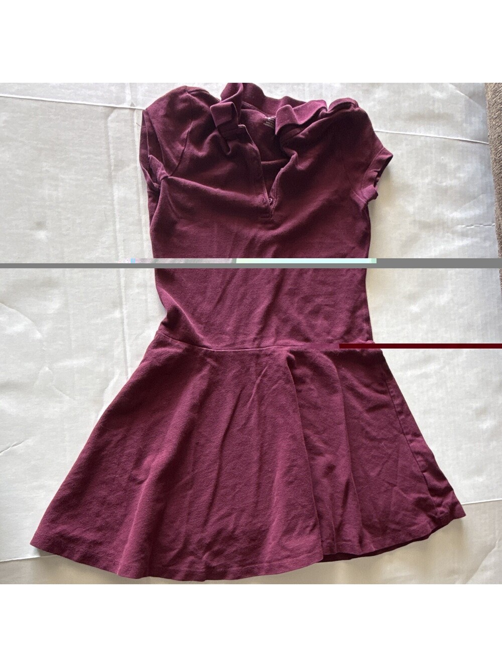 The Children's Place Girls Fit & Flare Collared Polo Dress Burgundy Knit M 7-8